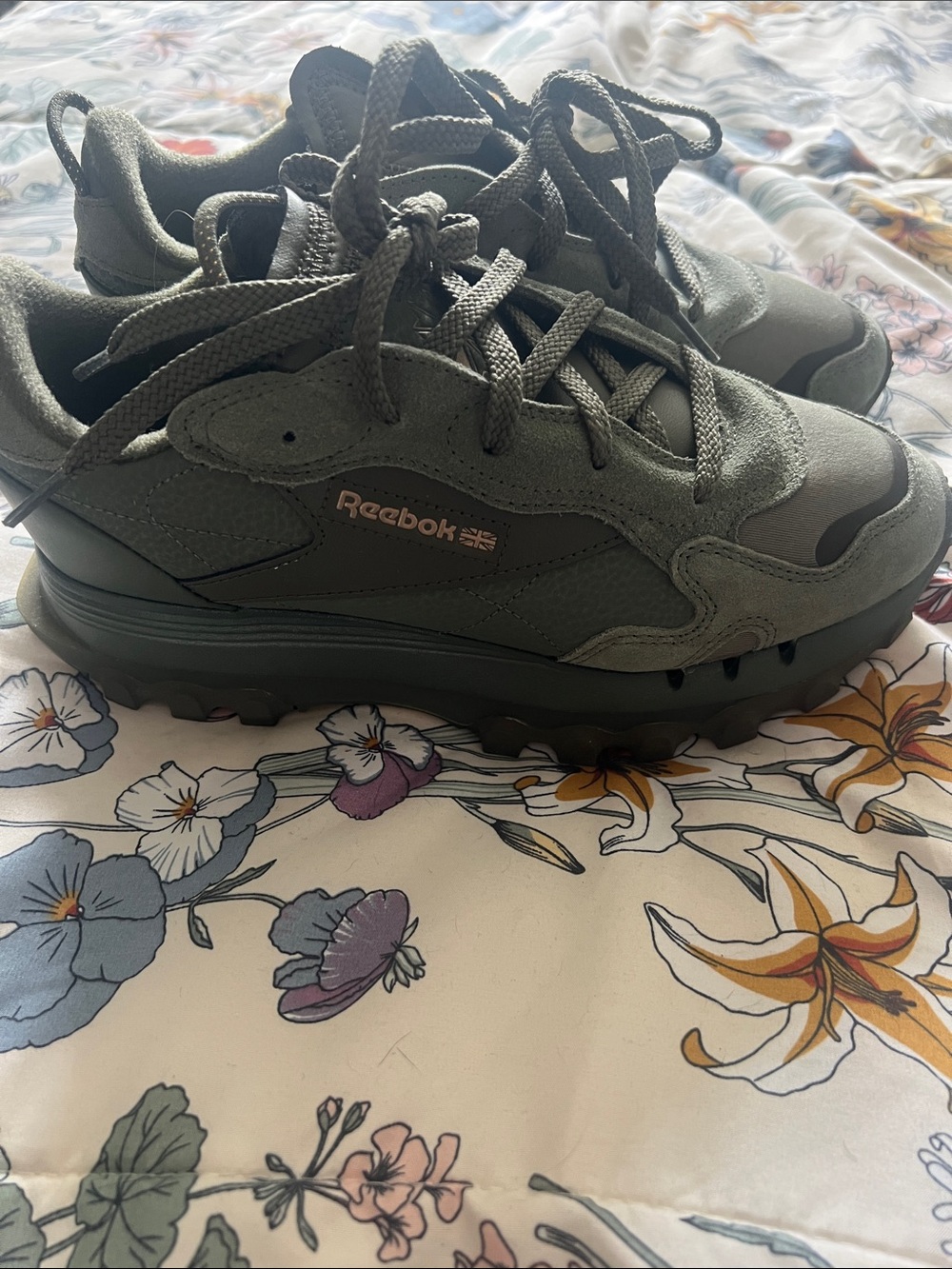 Reebok Olive Green Suede and Nylon Low-Top Sneakers Cardi B Special edition